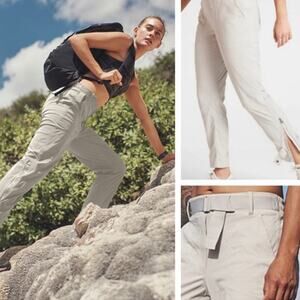 Athleta Trekkie Belted Pants Birch Greay Hiking Camp Gorpcore Size 8